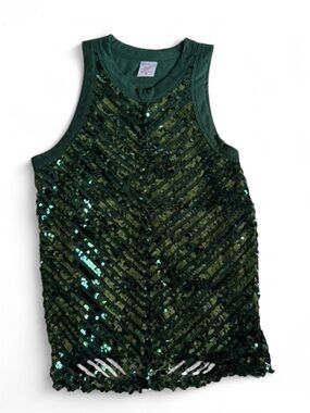 No Boundaries Dark Green Sequin Tank Top